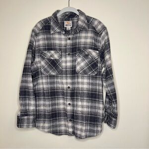 Field and Stream grey Plaid 100% Cotton Flannel Button up Thick Heavy Mens Large